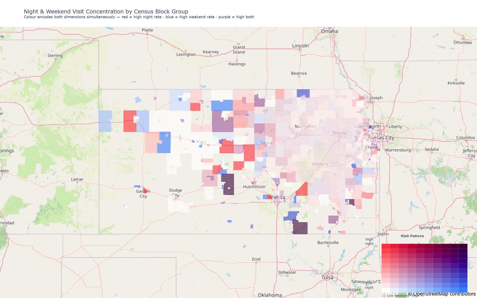 Map of night and weekend healthcare visit concentration
